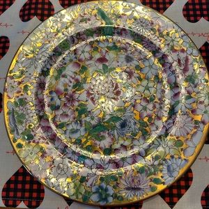 Princess house hand painted porcelain floral chintz gold plate 10.25”